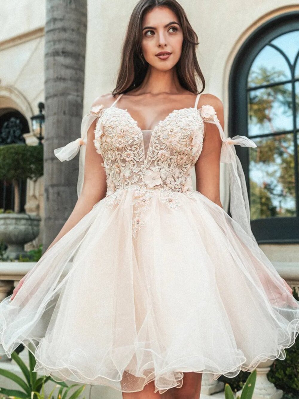 NEW CHAMPAGNE Lace & Mesh Evening Gown Floor Length Embellished GS3513
